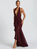 Elegant Halter Deep V Neck Maxi Dress Women - Norellé