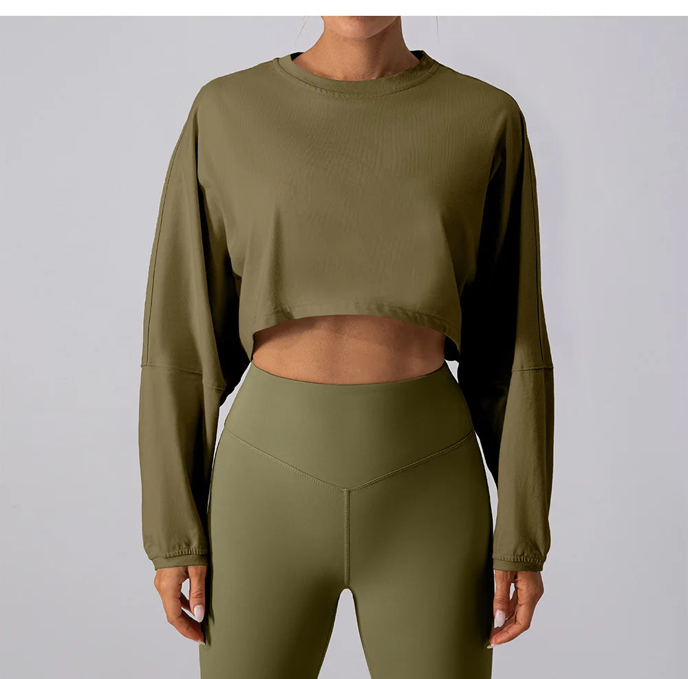 Women Sports Crop Top Long Sleeve T-Shirts