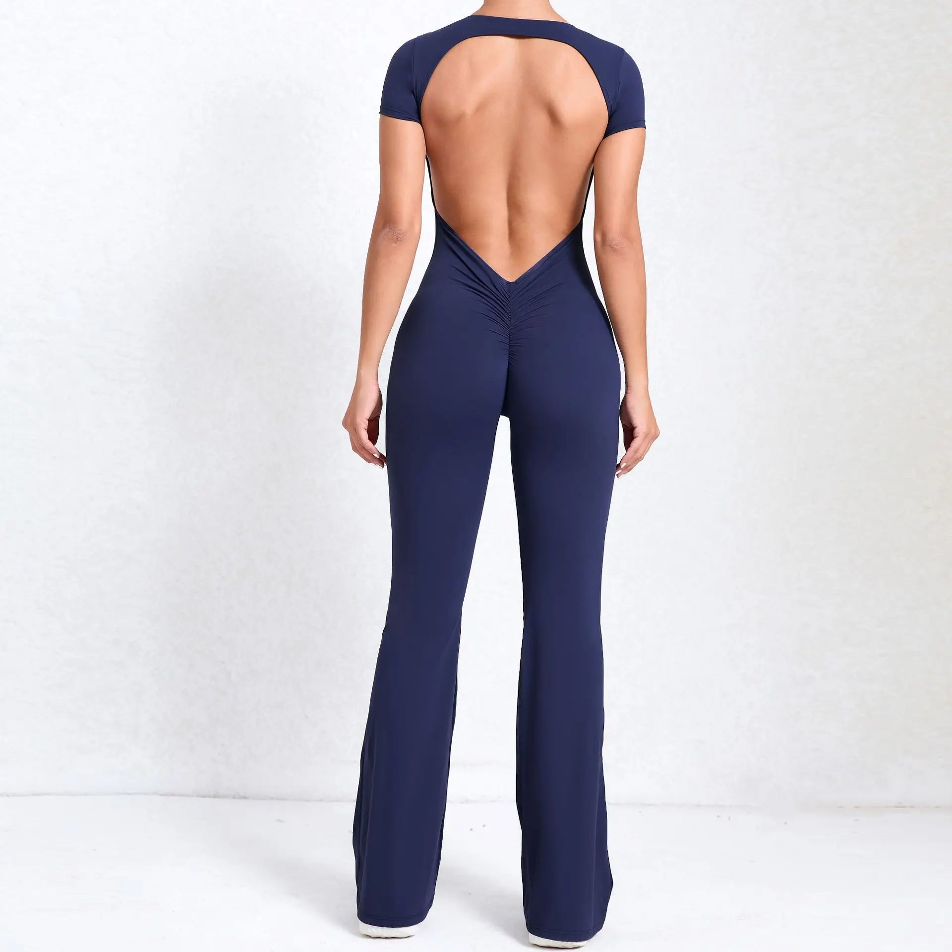 Women Sports Flared Pants Fitness Rompers Stretch Workout Bodysuits Jumpsuit