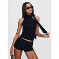 Solid Bow Knot Halter Women Sleeveless Tank