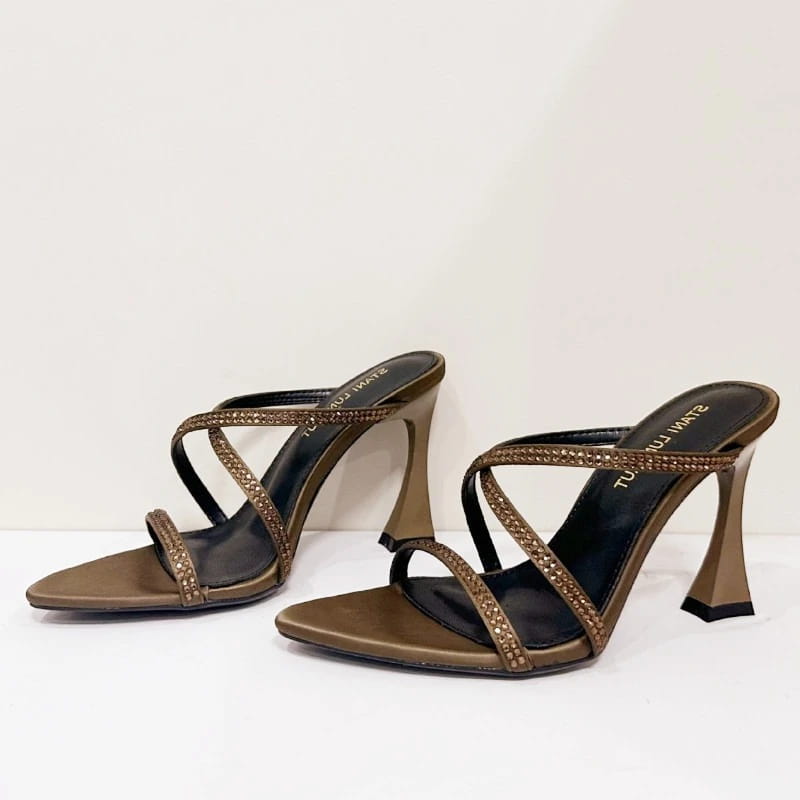 Rhinestone Satin Modern Heeled Sandal Women