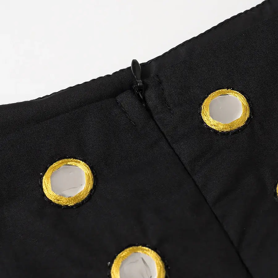 Women Metal Hollow Pleated Suspender Skirt Suit