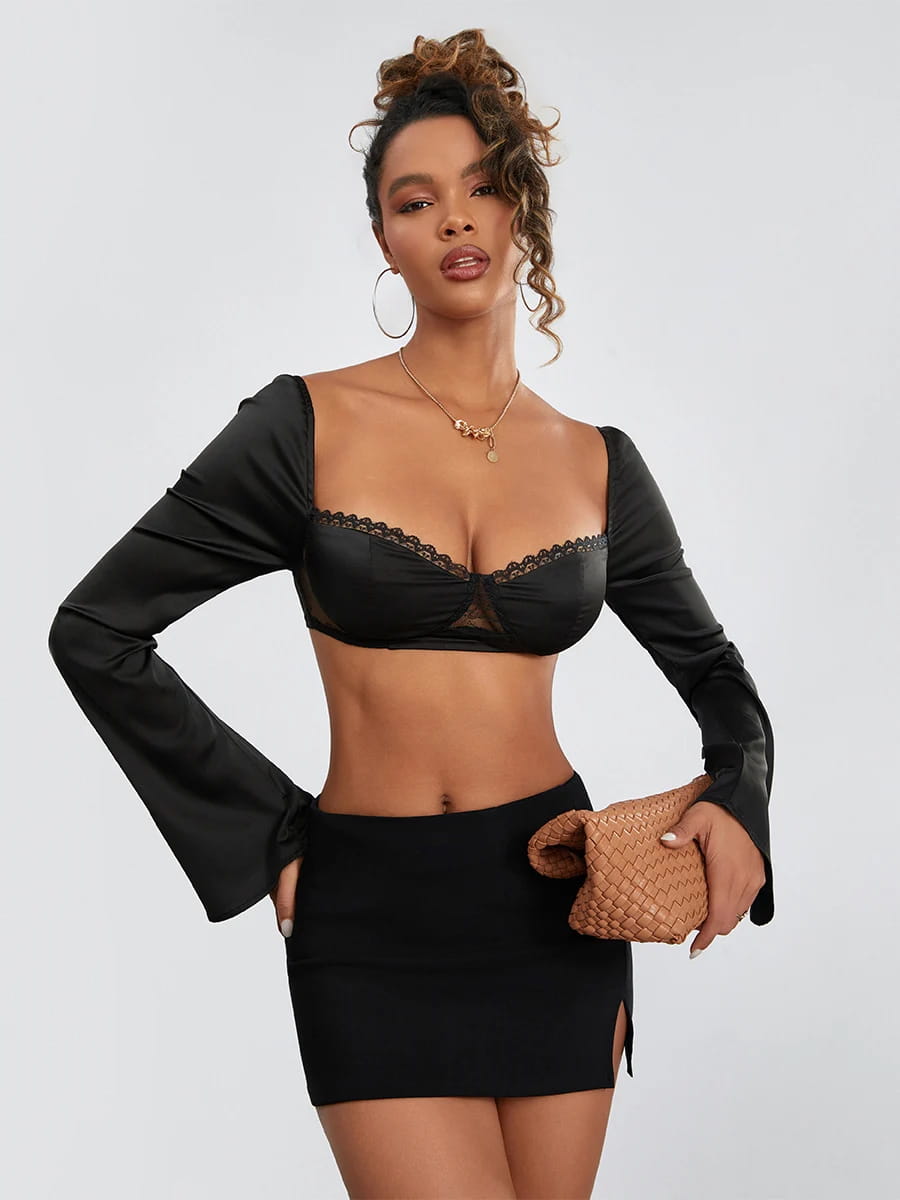 Women Long Sleeve Crop Top