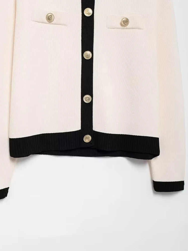 Women's Knitted Cardigan Sweater with Golden Buttons, O-Neck, - Norellé