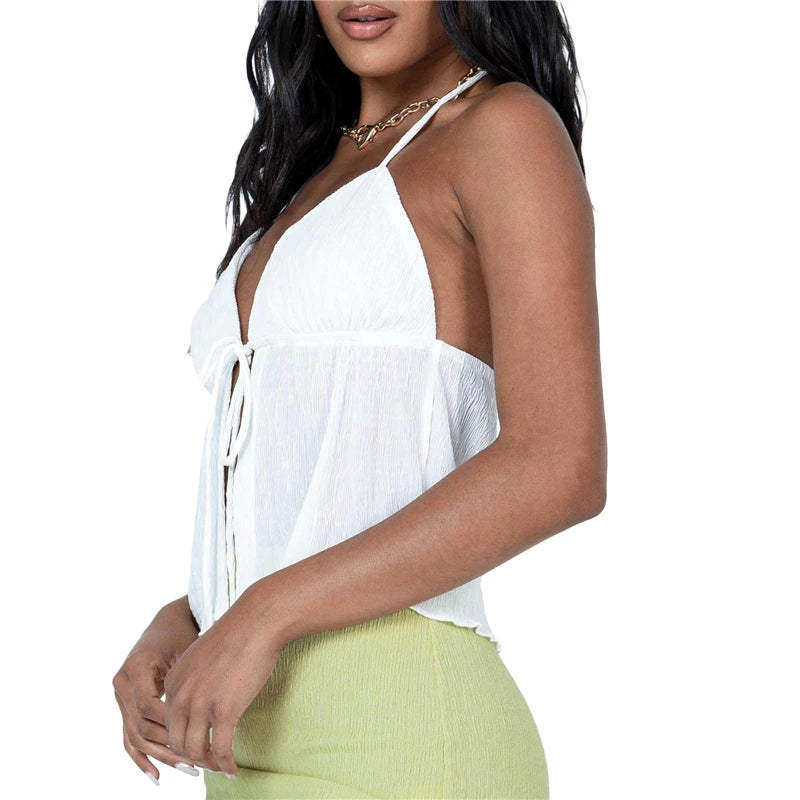 Summer Cami Top Bowknot Lace-Up Sleeveless Cropped Vest Elegant - Norellé