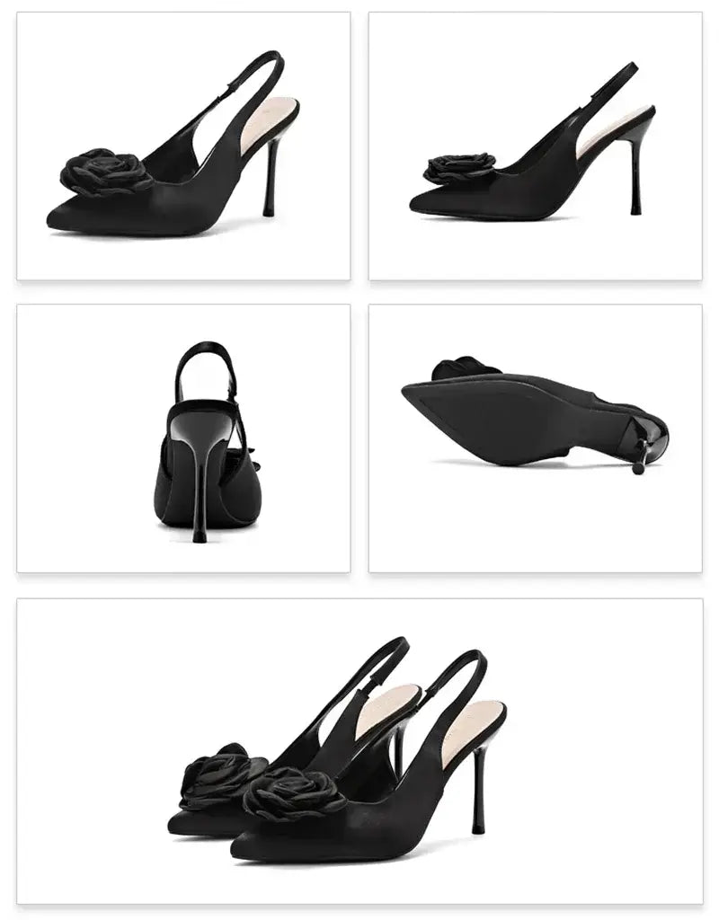 Elegant Satin Flower Designer Heels Women