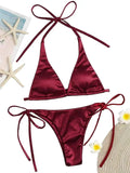 Halter Brazilian Metallic Satin Bikini Women Swimwear Female Swimsuit - Norellé