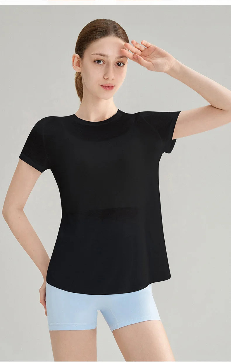Women Yoga Short Sleeve Light Thin Back Hollow Out Breathable Loose Blouse