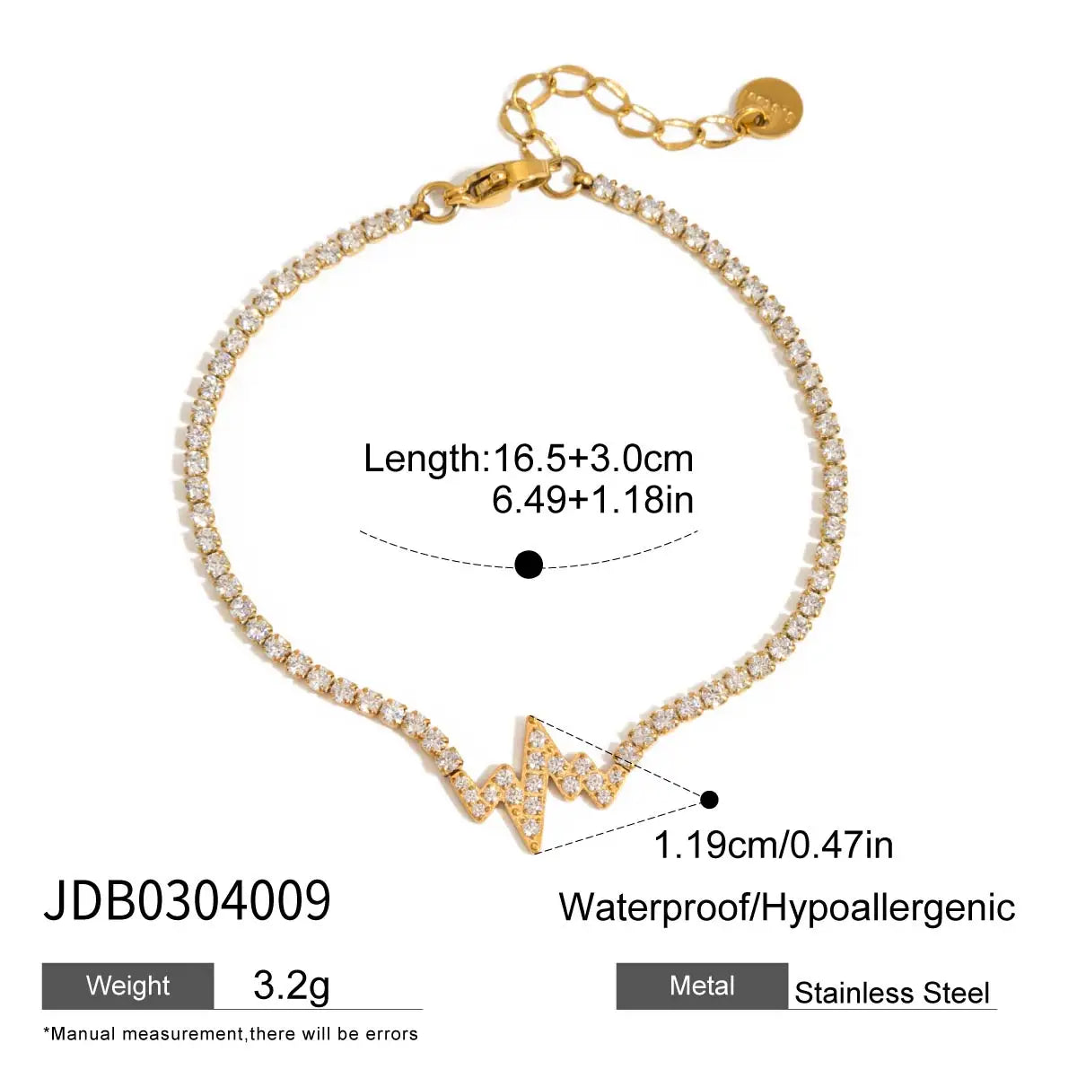 White Zircon Heart Hollow Bracelet Stainless Steel Waterproof
