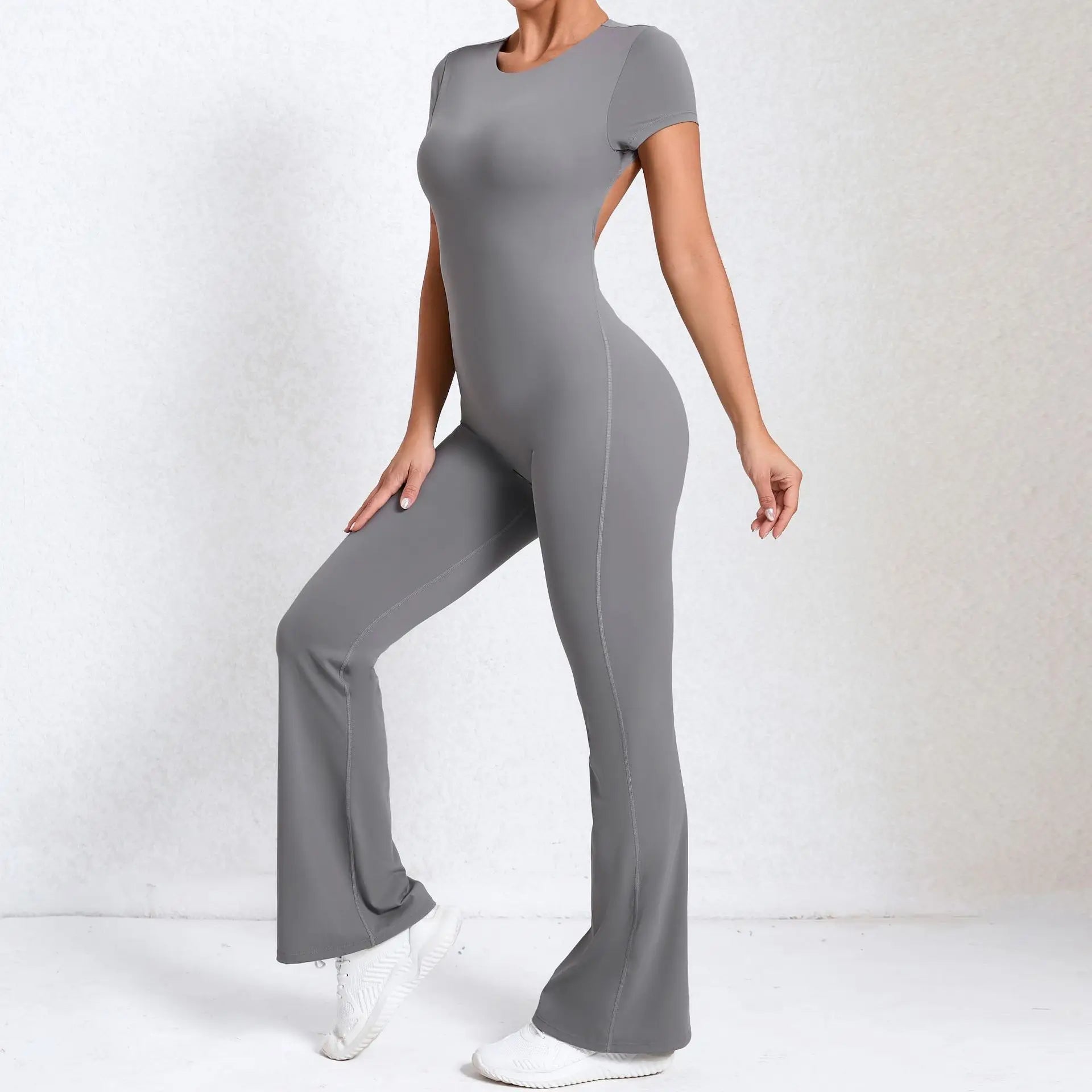 Women Sports Flared Pants Fitness Rompers Stretch Workout Bodysuits Jumpsuit