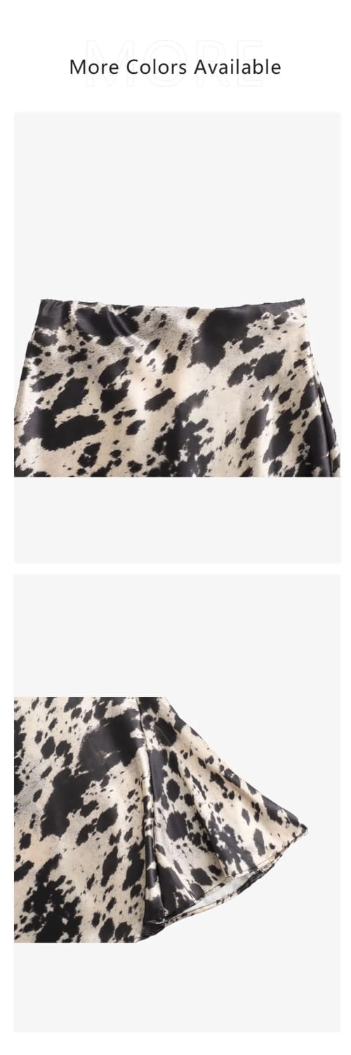 Women’s Animal Pattern Printed Silk Satin Midi Skirt
