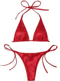 Halter Brazilian Metallic Satin Bikini Women Swimwear Female Swimsuit - Norellé