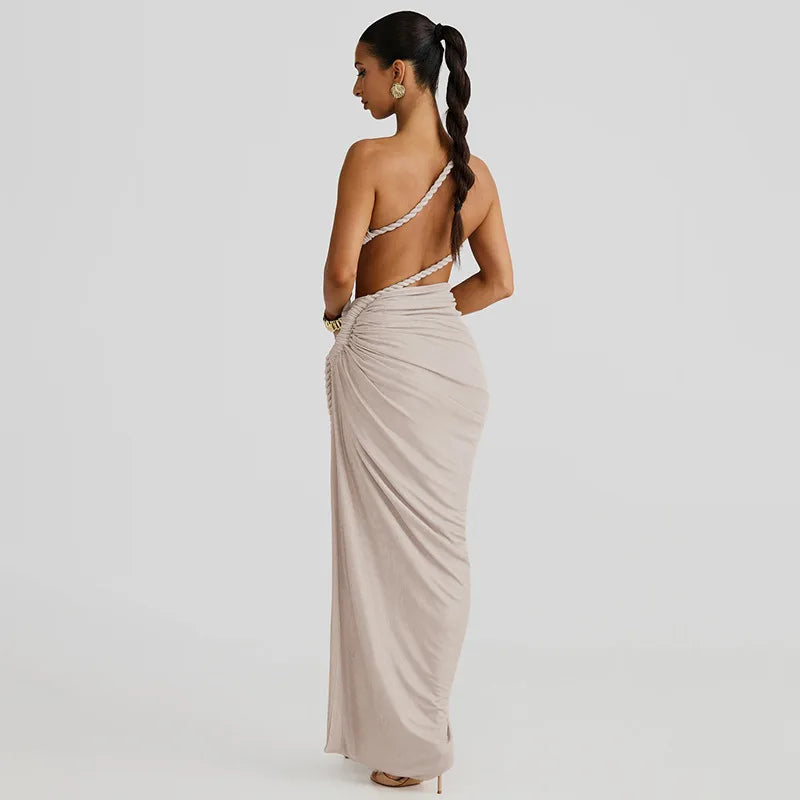One-shoulder Strapless Tether Ruched Dress