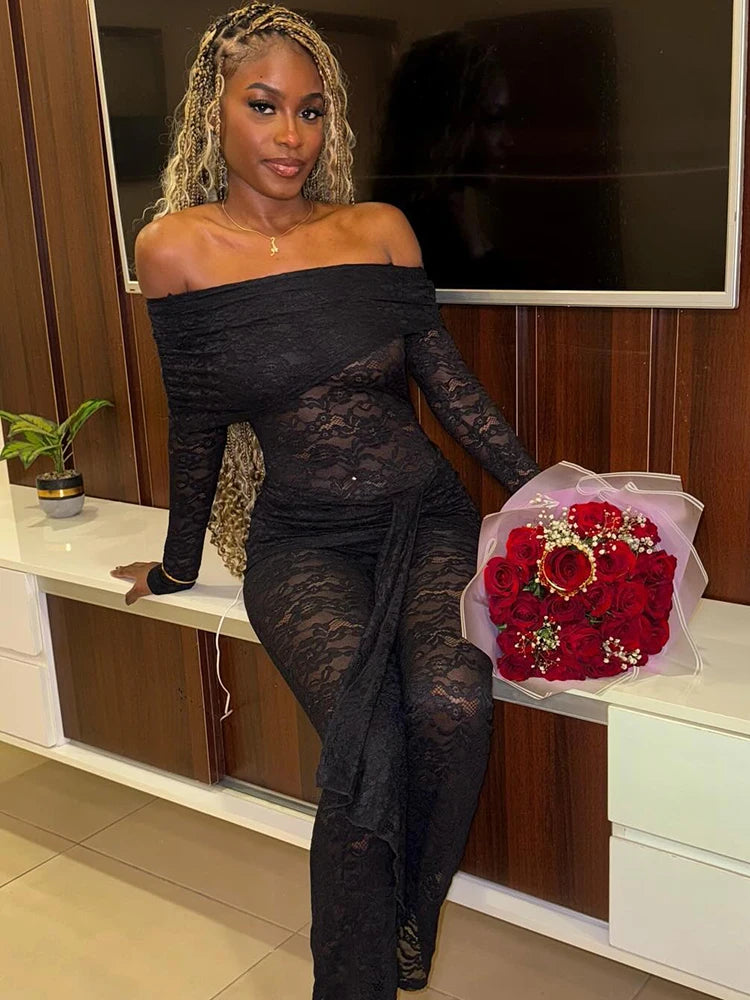 Off Shoulder See Through Lace Women Jumpsuit