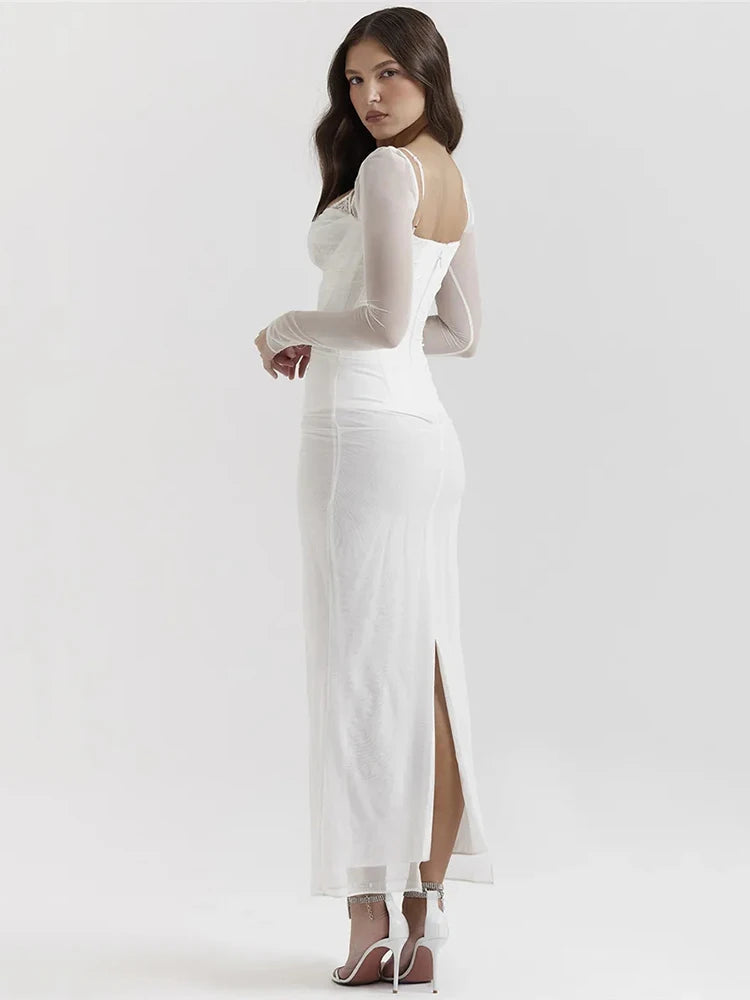 Elegant Sheer Long Sleeve Maxi Dress For Women - Norellé