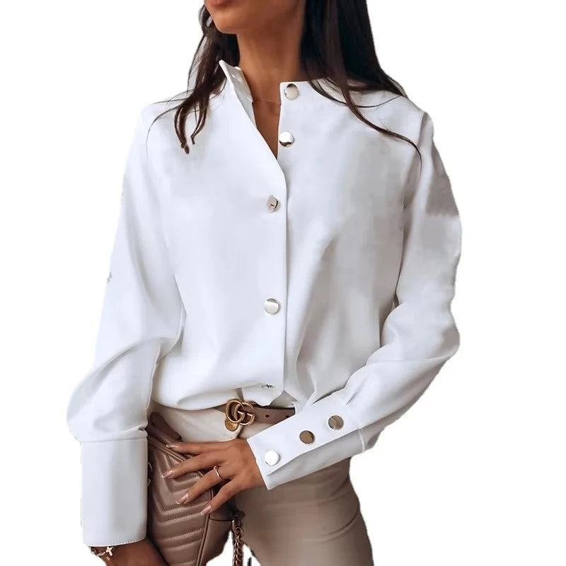 White Shirt Casual Stand Collar Long Sleeve