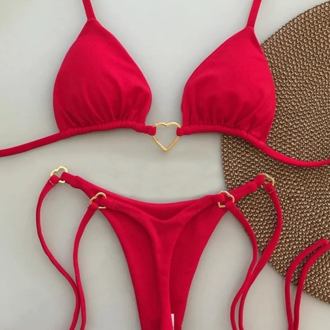 New Solid Color White Bikini Women suit Low Waist Lace-up Fashionable - Norellé