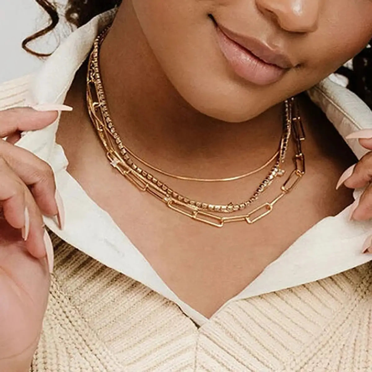 Stainless Steel Square White Zircon Pendant Necklace