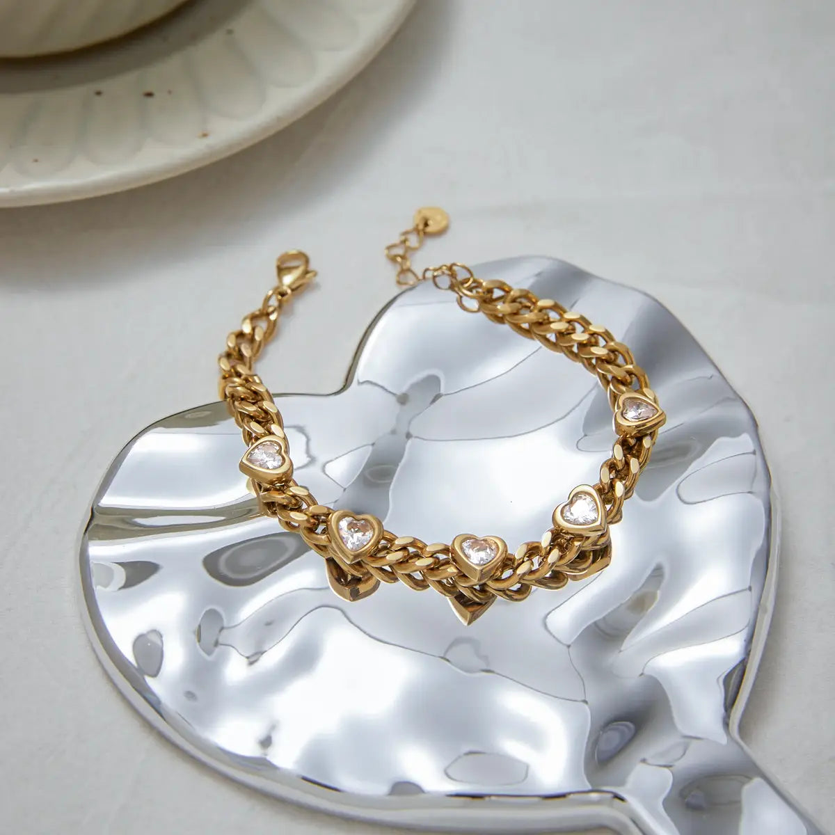 Pink Square Zircon Bracelet Stainless Steel Lock Chain Stackable