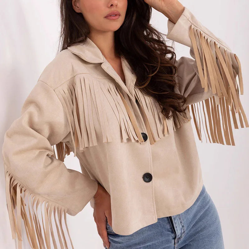 Single Breasted Tassel Women Jackets Vintage