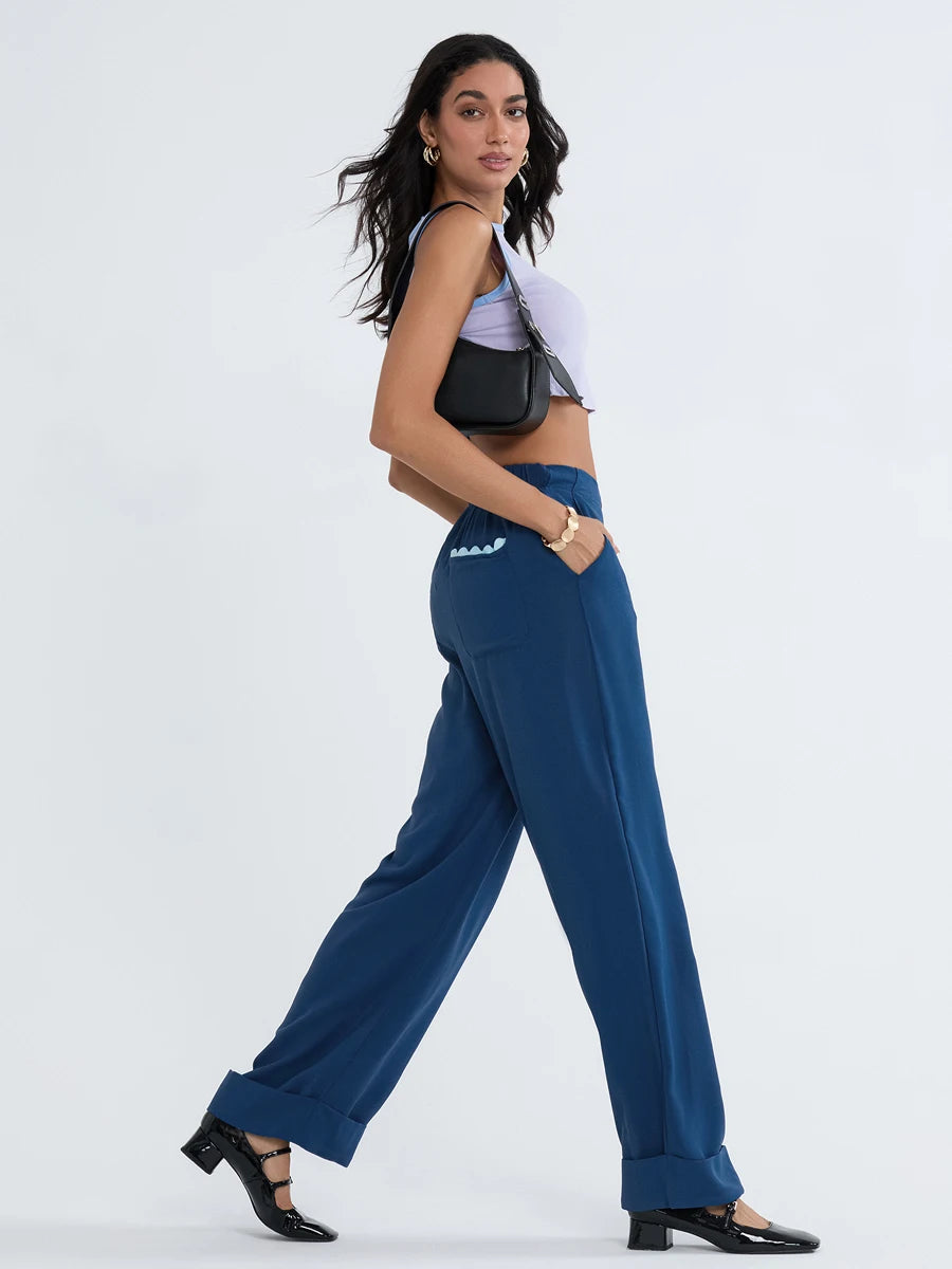 Striped Print Loose Pants Women High Waist Wide Leg Trousers