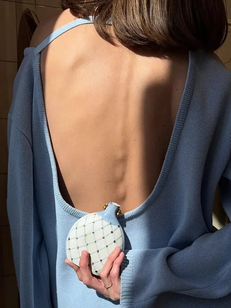 Backless O-neck Cotton Knit Sweater