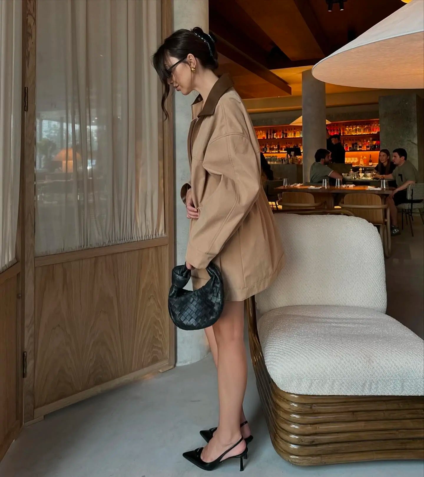 Lapel Contrast Color Large Pocket Mid-length Jacket