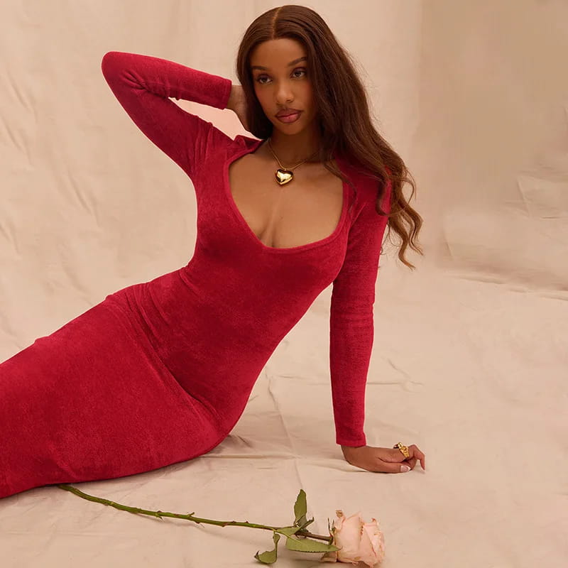 Deep V-neck Maxi Dress For Women