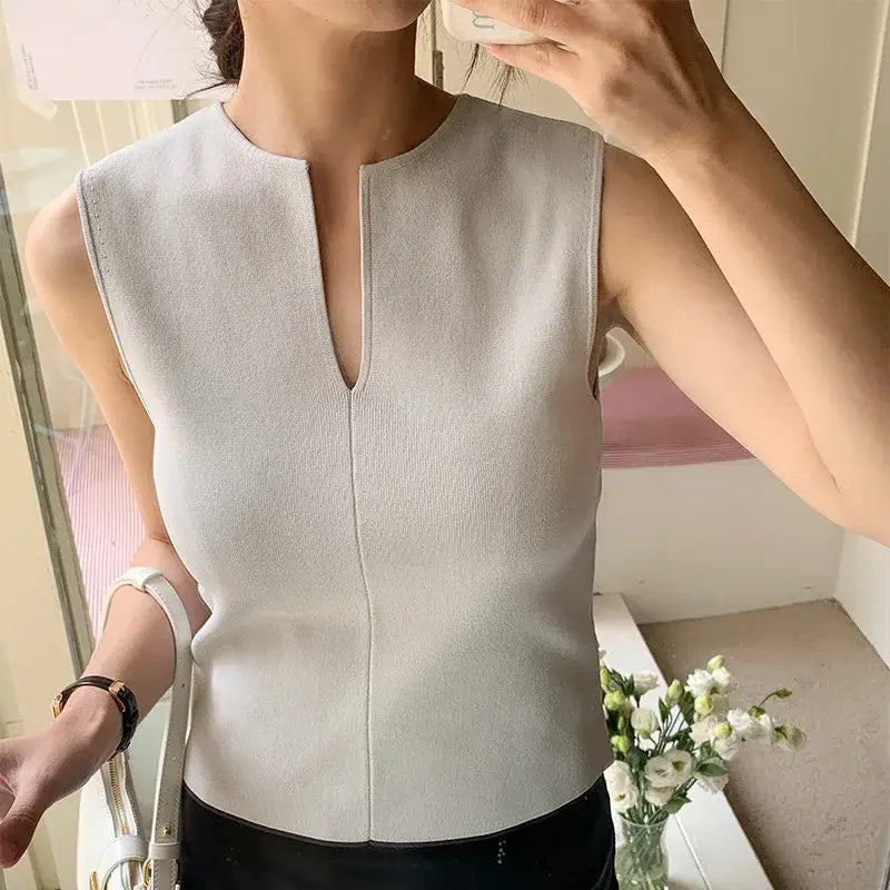 Women V-neck Breathable Sleeveless Knit Tank Top