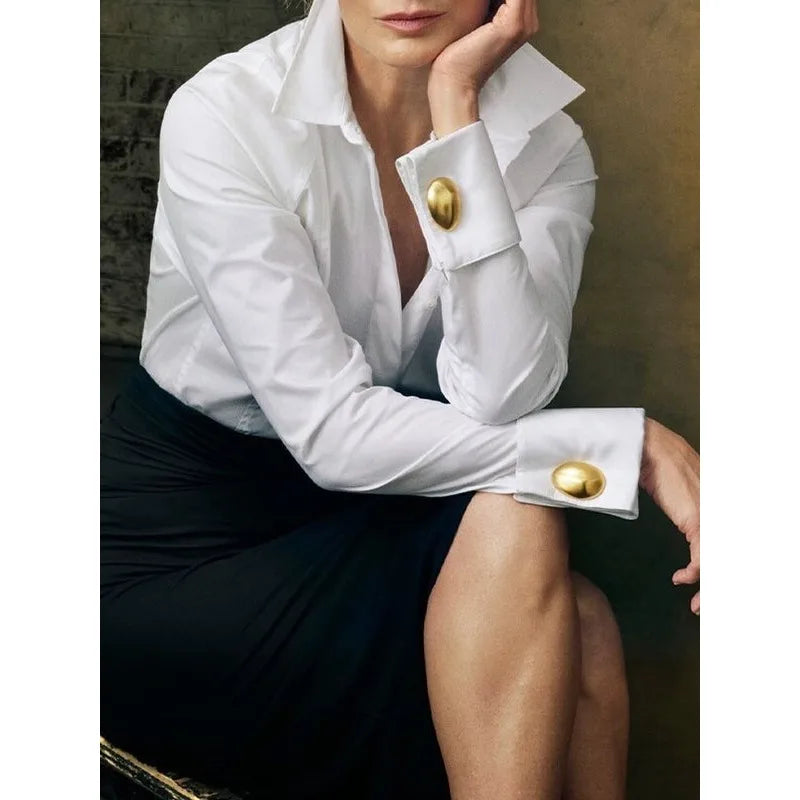 Women's White Shirts Office Lady Long Sleeves Classic Tops - Norellé
