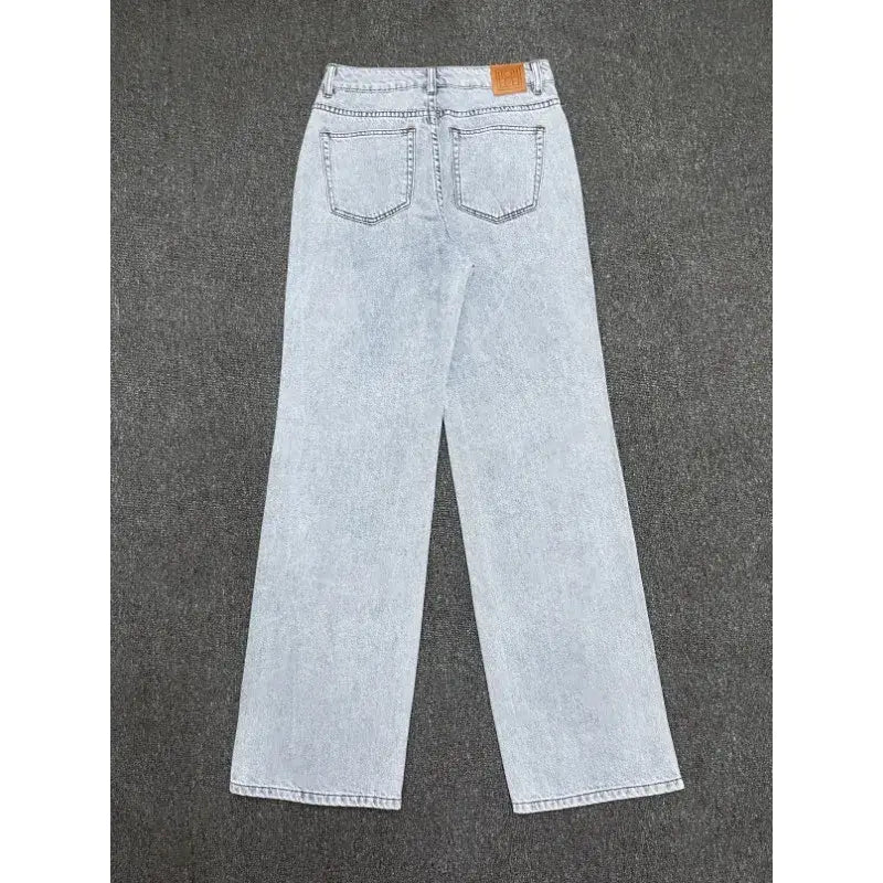 Cotton Jeans Set for Women Casual Versatile Long Sleeve Shirt High Waist Straight Leg Pants