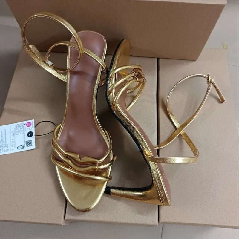 Golden High Heels Women Sandals