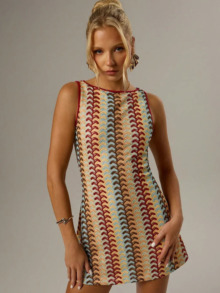 Irregular Printed Knitted Mini Dress For Women - Norellé