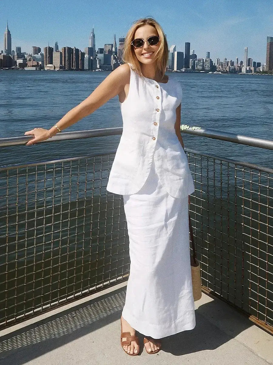 Women’s Sleeveless Vest High Waisted Skirt 2-Piece Set