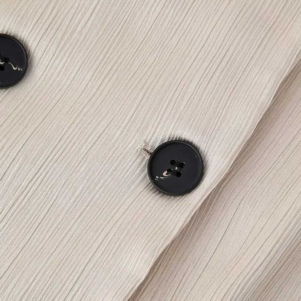 Women Autumn Wrinkle Double Breasted Blazer And Pants Suit