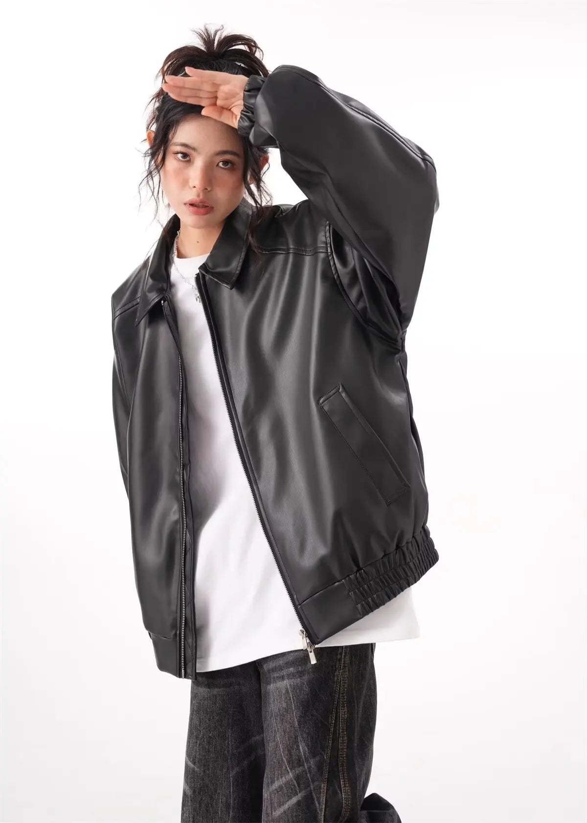 Faux PU Leather Rider Jacket For Women