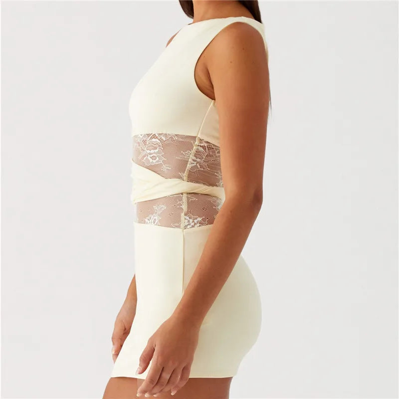 Women Lace Patchwork Mini Dress