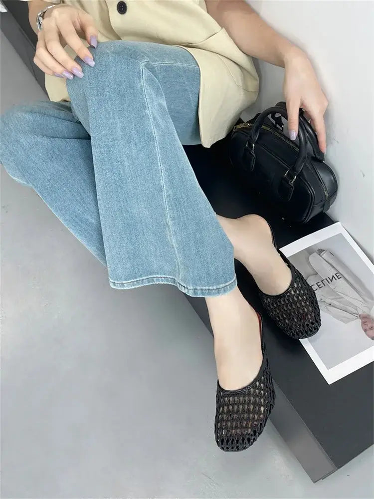 Hollow Out Breathable Mesh Weaving Women Slippers