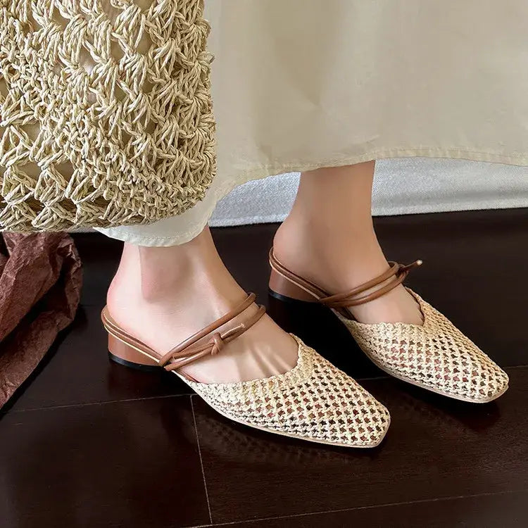 Vintage Woven 1 Slip-on Toe Half Slippers Women’s