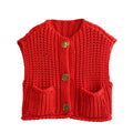 Crop Sweater Women Vest Solid Loose Casual Sweater Vest - Norellé