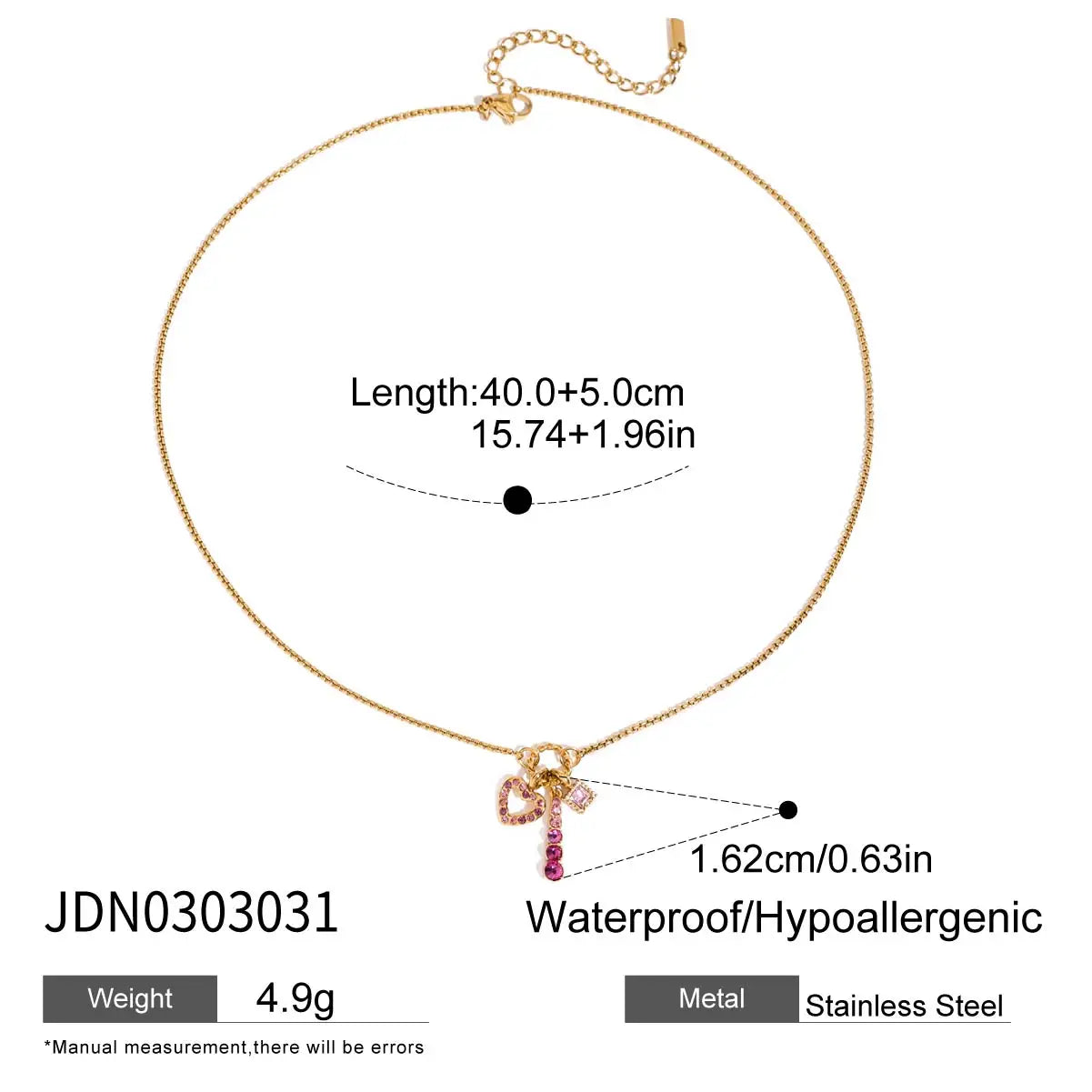 Pink Zircon Hollow Heart Pendant Necklace Stainless Steel