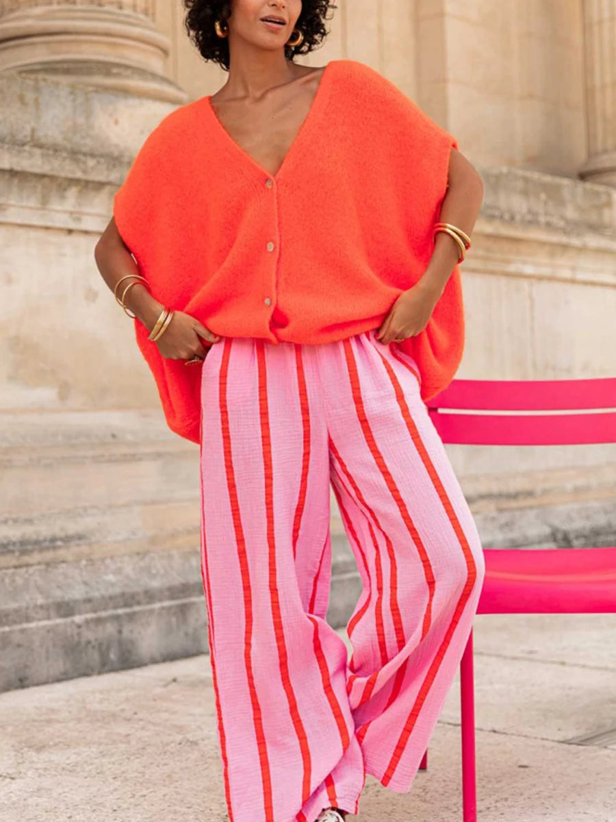 Women’s Basic Loose Fit Short Sleeve Knitwear Cardigan