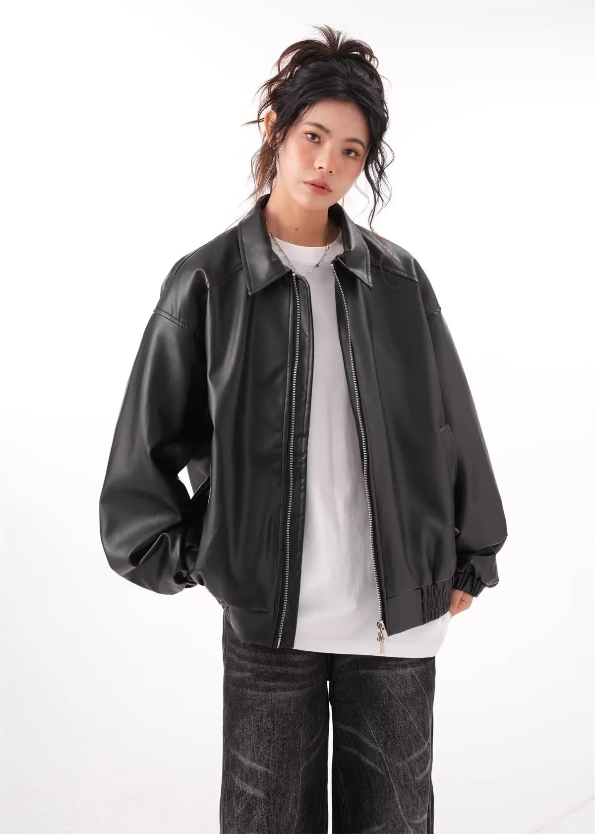 Faux PU Leather Rider Jacket For Women