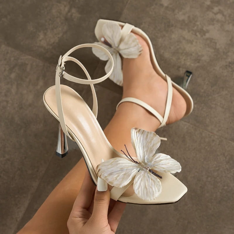 Apricot Butterfly-knot Decoration Design Brand High Heeled Sandals