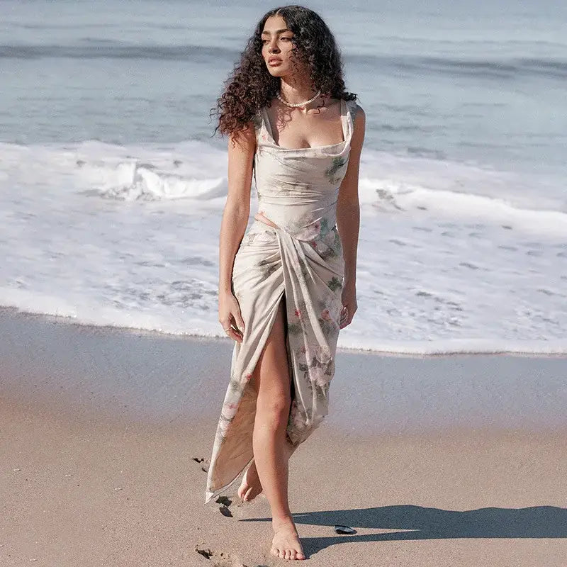 Floral Print Two Piece Dress Set For Women