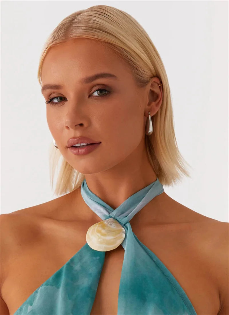 Tie Dye Halter Backless Mini Dress Women