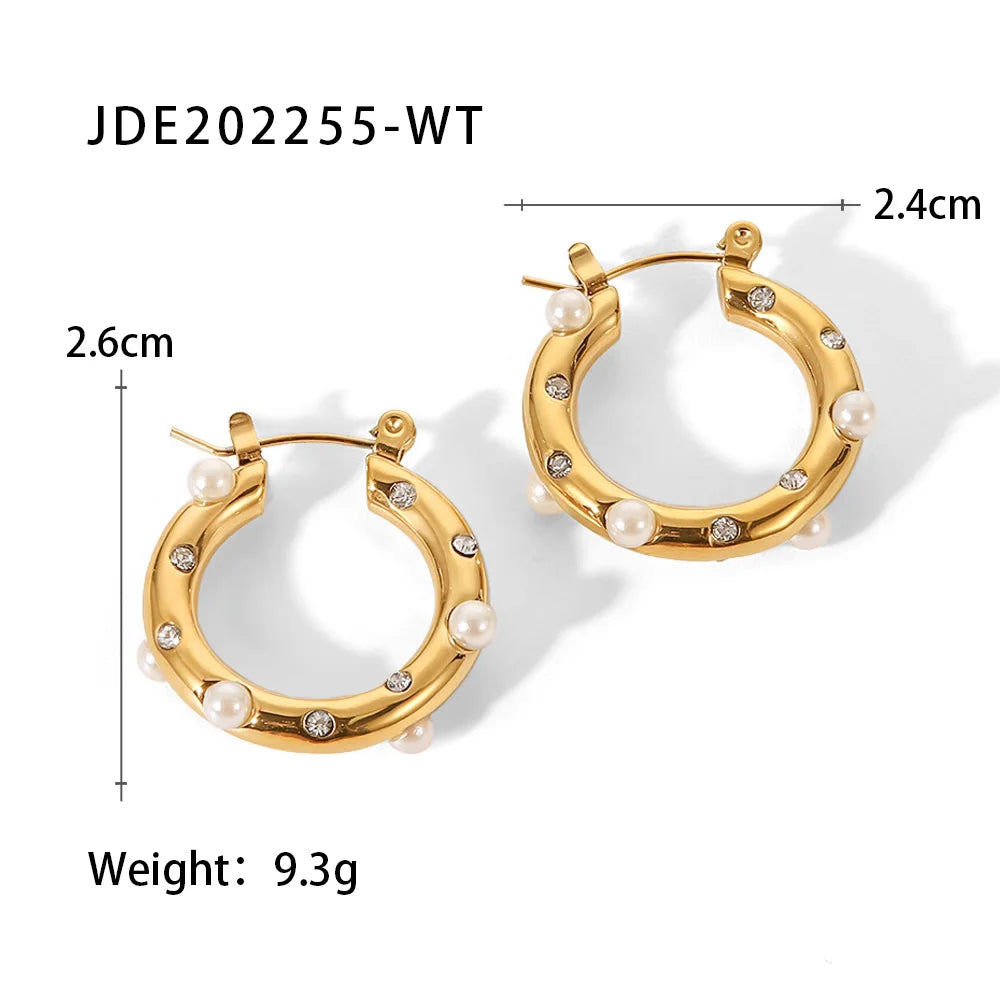Shaped Hammer Shiny Zircon CC Shape Hoop Earrings Stainless Steel