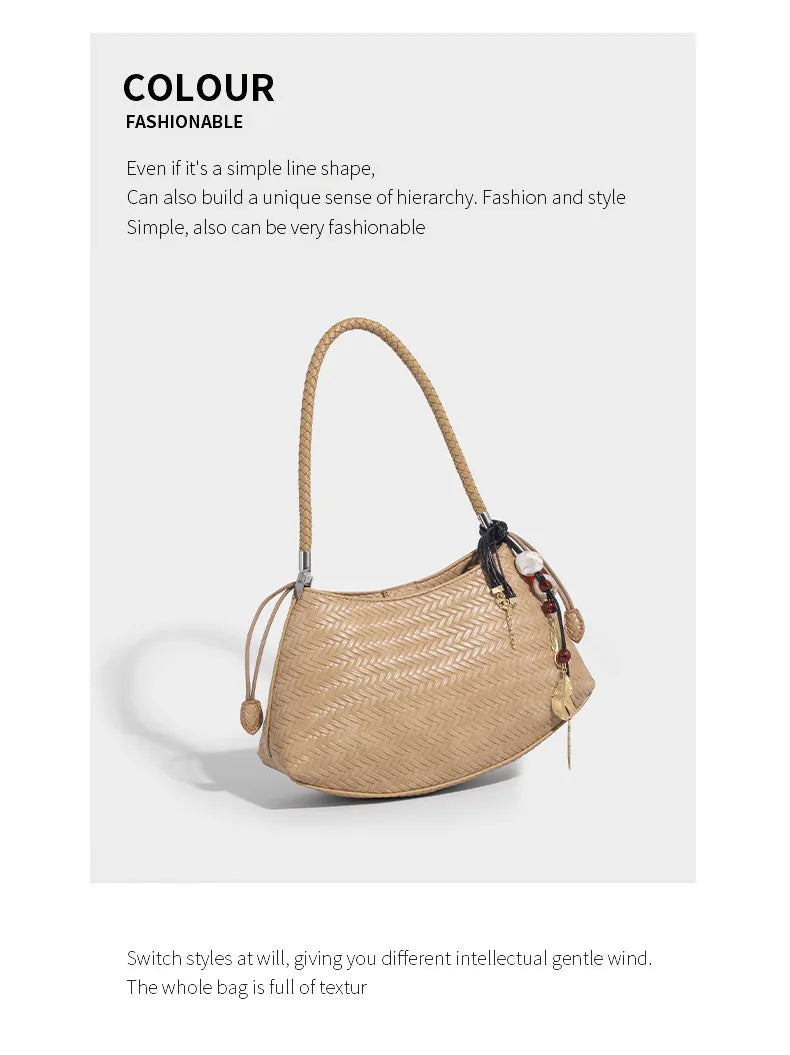 Handmade Weave PU Drawstring Tote Bags For Women