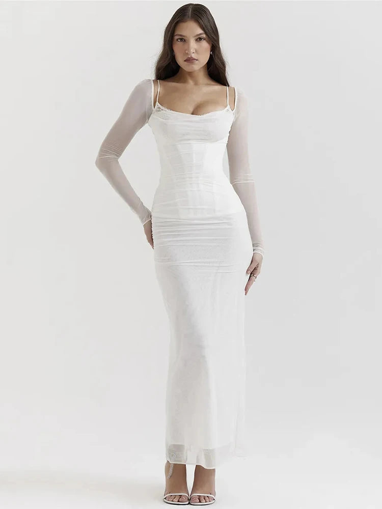 Elegant Sheer Long Sleeve Maxi Dress For Women - Norellé