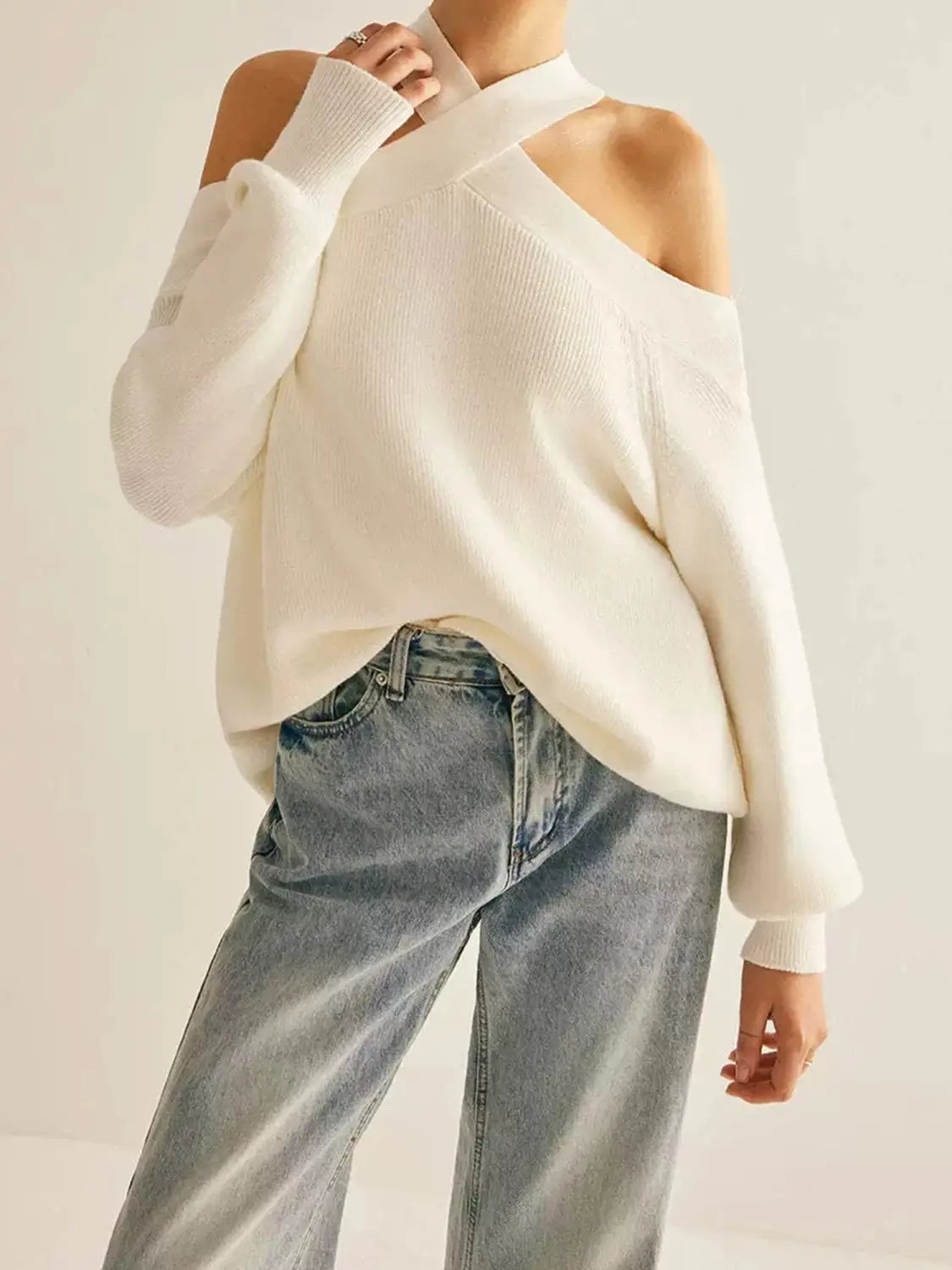 Women Cold Shoulder Loose Fit Sweater